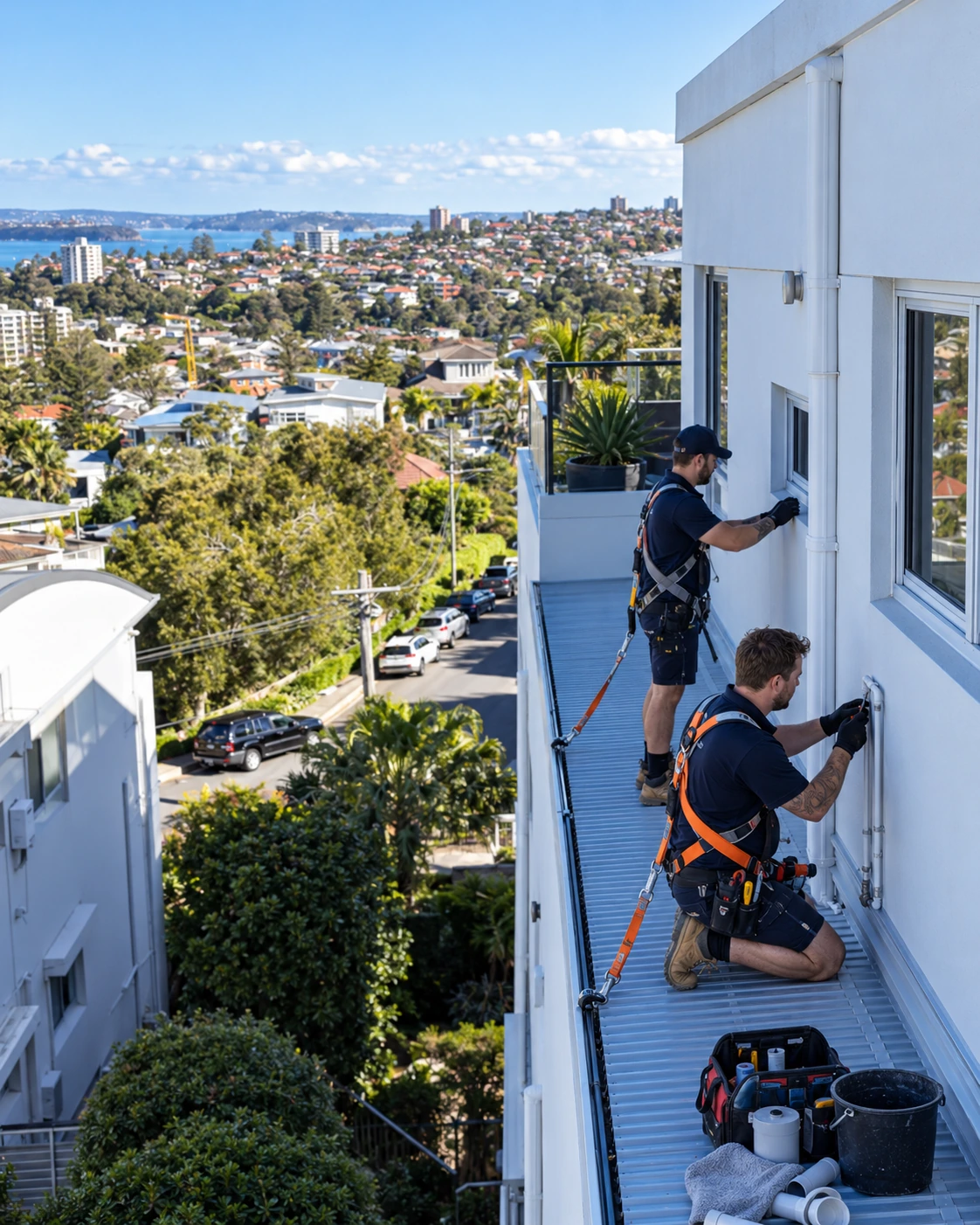 Plumbing Dynamix plumbers working on a Northern Beaches property