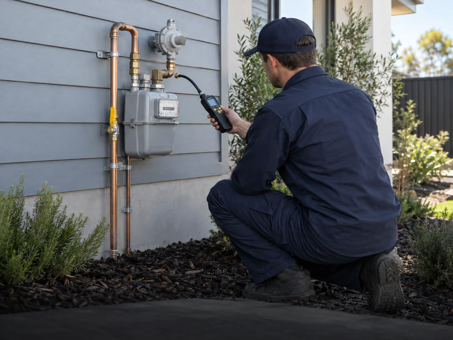 Illustration of a technician inspecting a residential gas meter